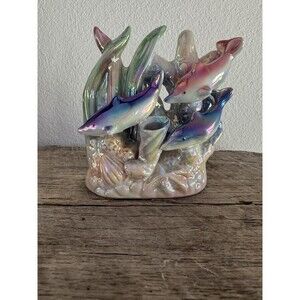 Iridescent Dolphin Insence Coastal Ocean Decor Ceremic Pearl Finish